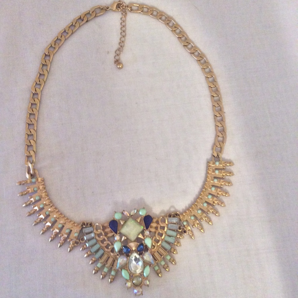 New Gold Mint and Blue Statement Necklace